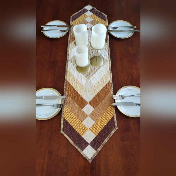 Golden Ember! NEW HANDMADE Quilted Table Runner -  12" X 46" - Picture 4 of 10